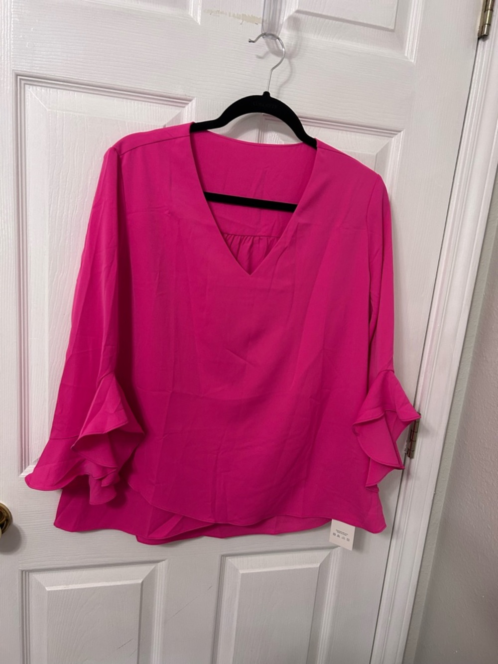 Women's V-Neck Ruffle Sleeve Blouse - Hot Pink